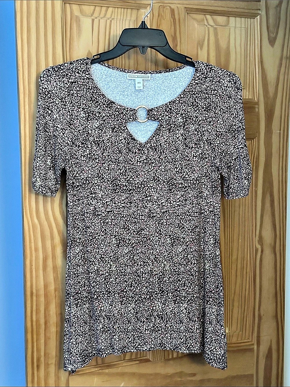 Dana Buchman Printed Tunic Top in Black & Pink Size XS